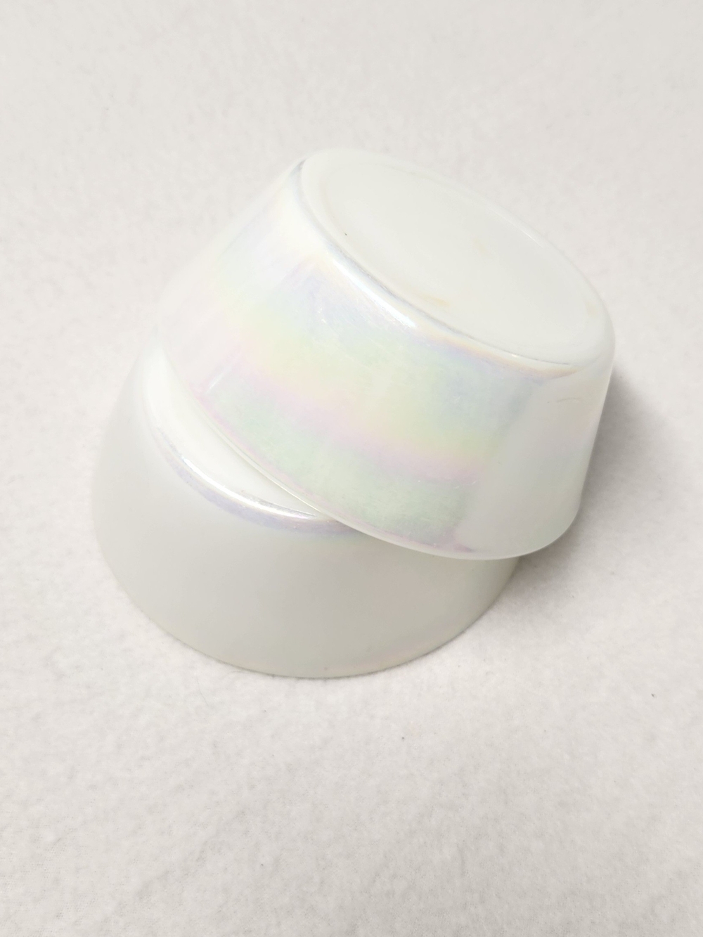 Federal Glass Moonglow Iridescent Pearl White Set of 2 Dessert Bowls Vintage MCM - Picture 6 of 11